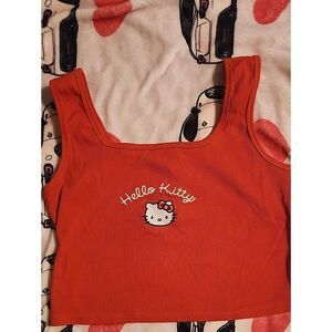 Hello Kitty Red Ribbed Crop Tank Top for Adults (Part Of Pajama Set)